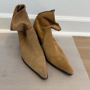 Zara Camel Suede Pointed Toe Ankle Booties